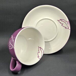 Starbucks 2007 Purple and White Fall Harvest Leaf Tea Coffee Cup & Saucer 10 oz